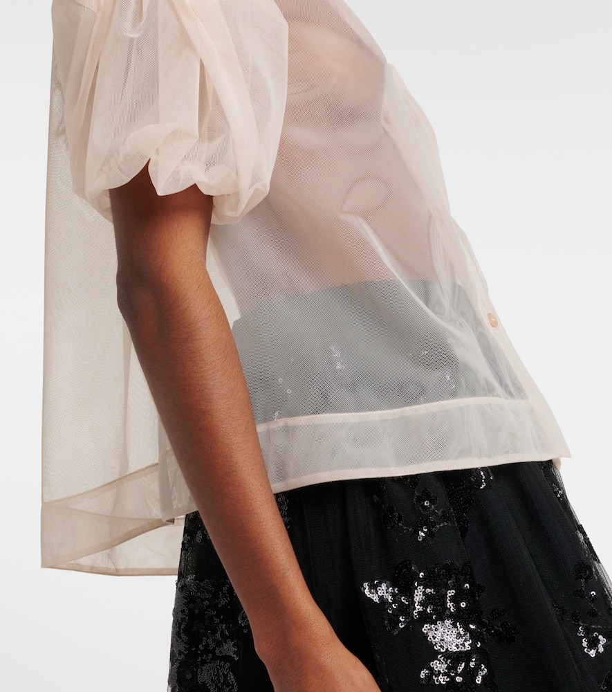 Cropped puff-sleeve tulle shirt