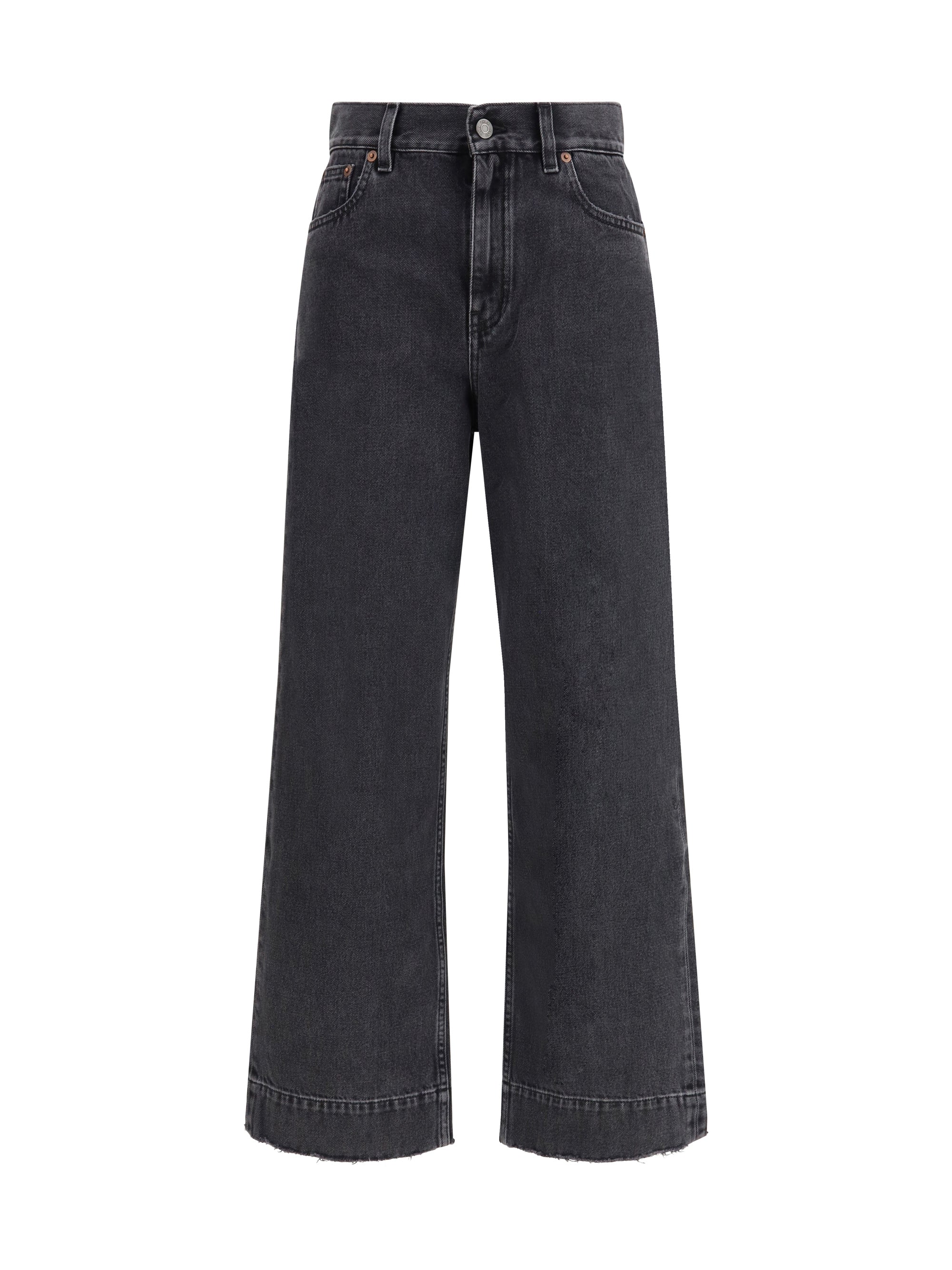 High-Waisted Cropped Denim Jeans — Black