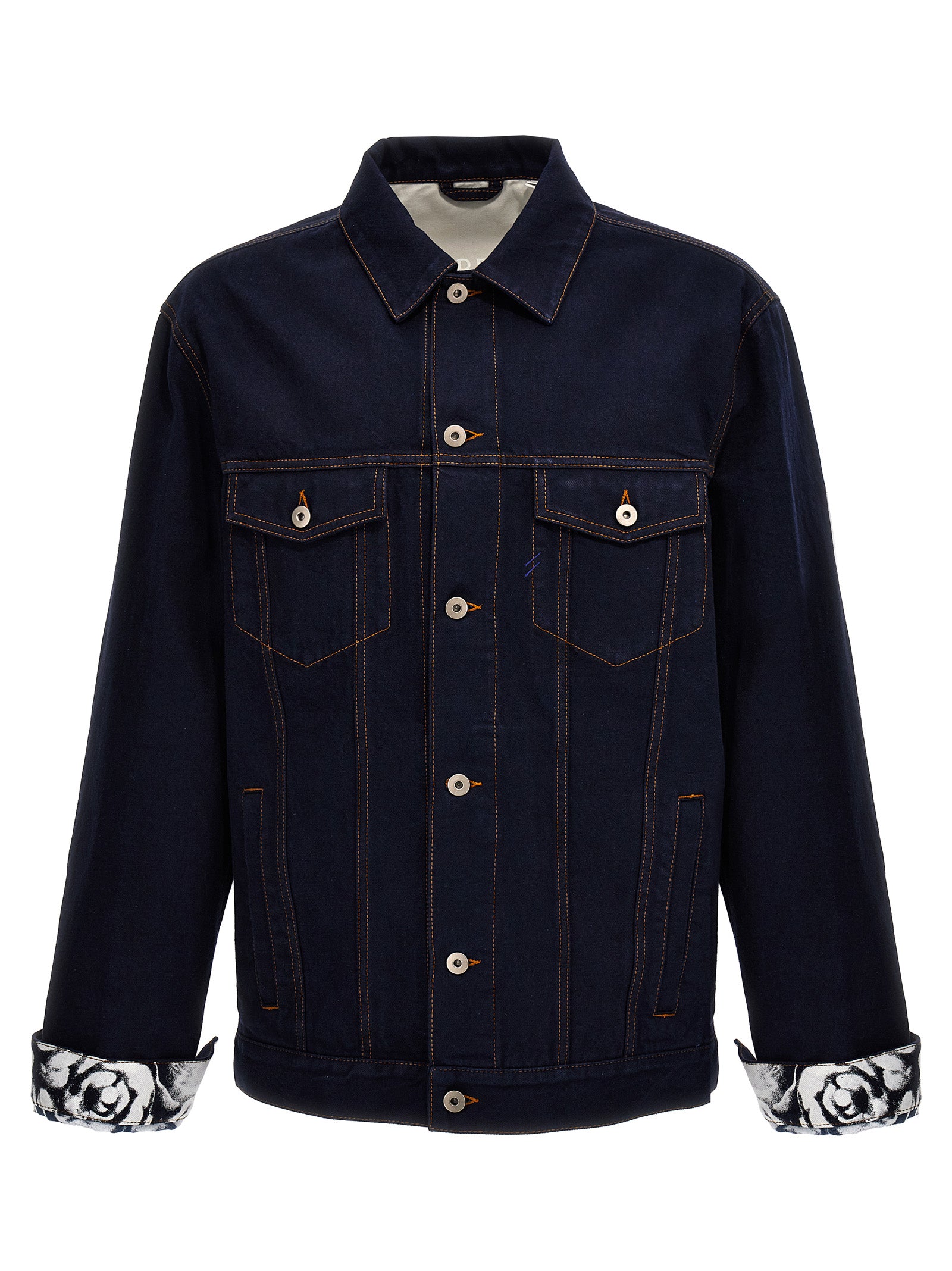 Rose-Print Lined Denim Jacket — Navy