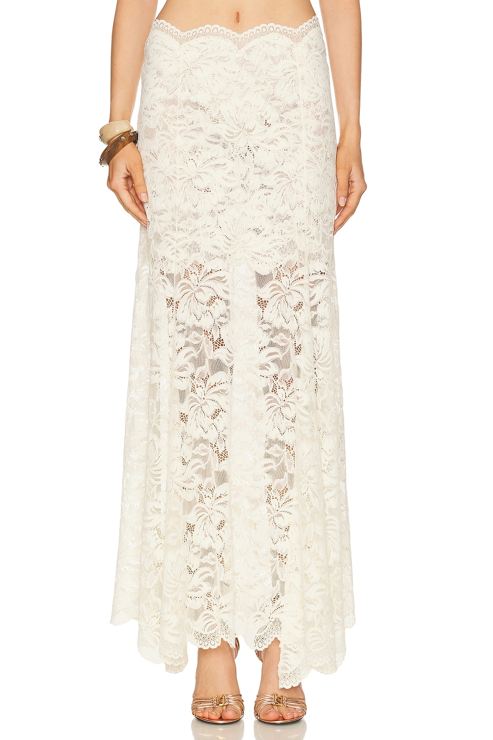 RABANNE Lace Long Skirt in Ivory
