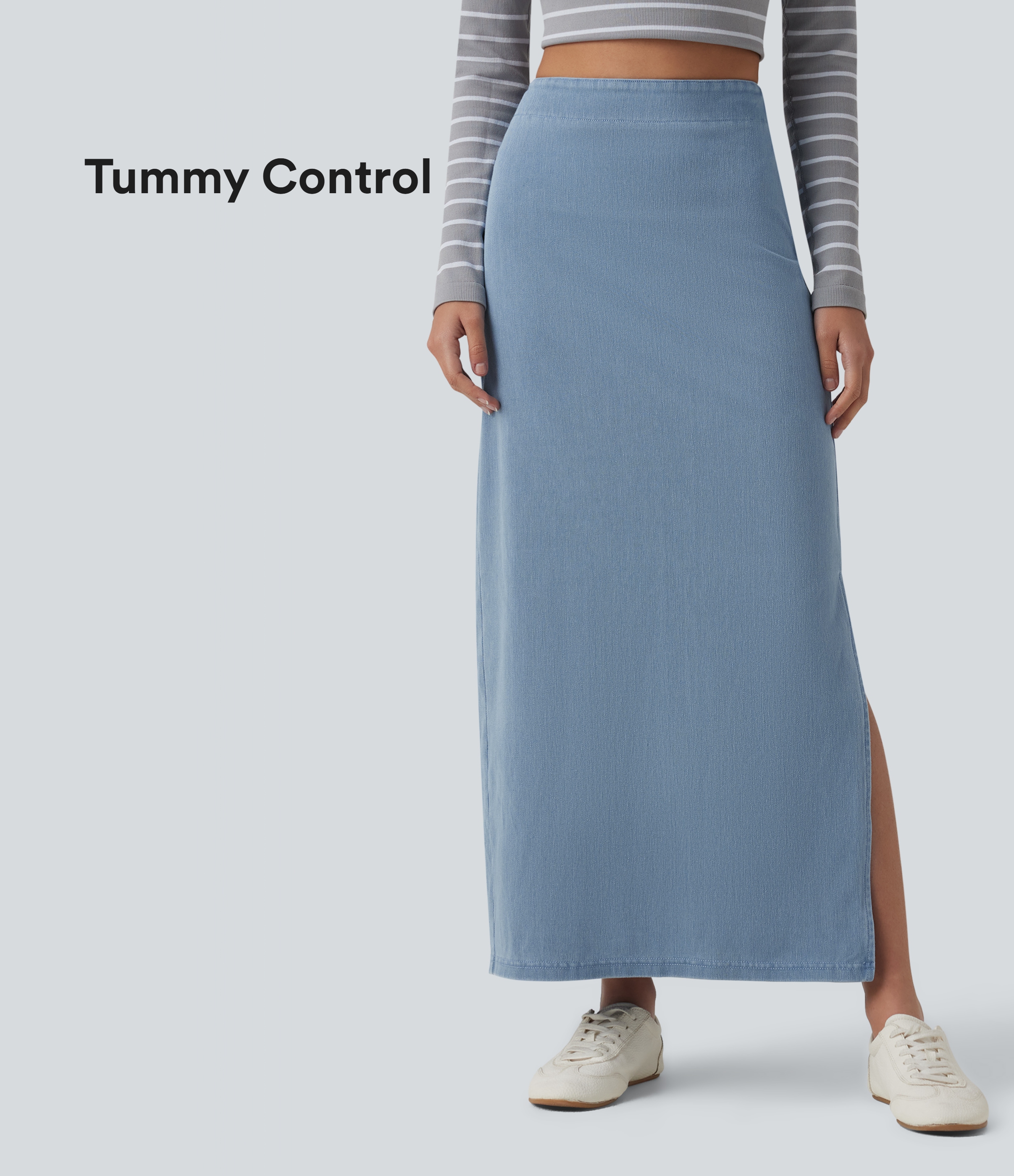 Halara Halara Flex™ High Waisted Tummy Control Denim Maxi Casual Skirt - Powder Blue Denim - XLregular