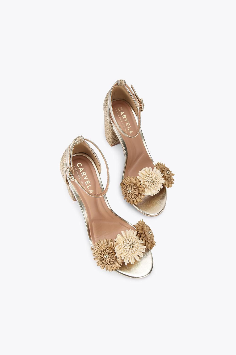 Carvela 'sorrento Flower Block' Heels In Gold