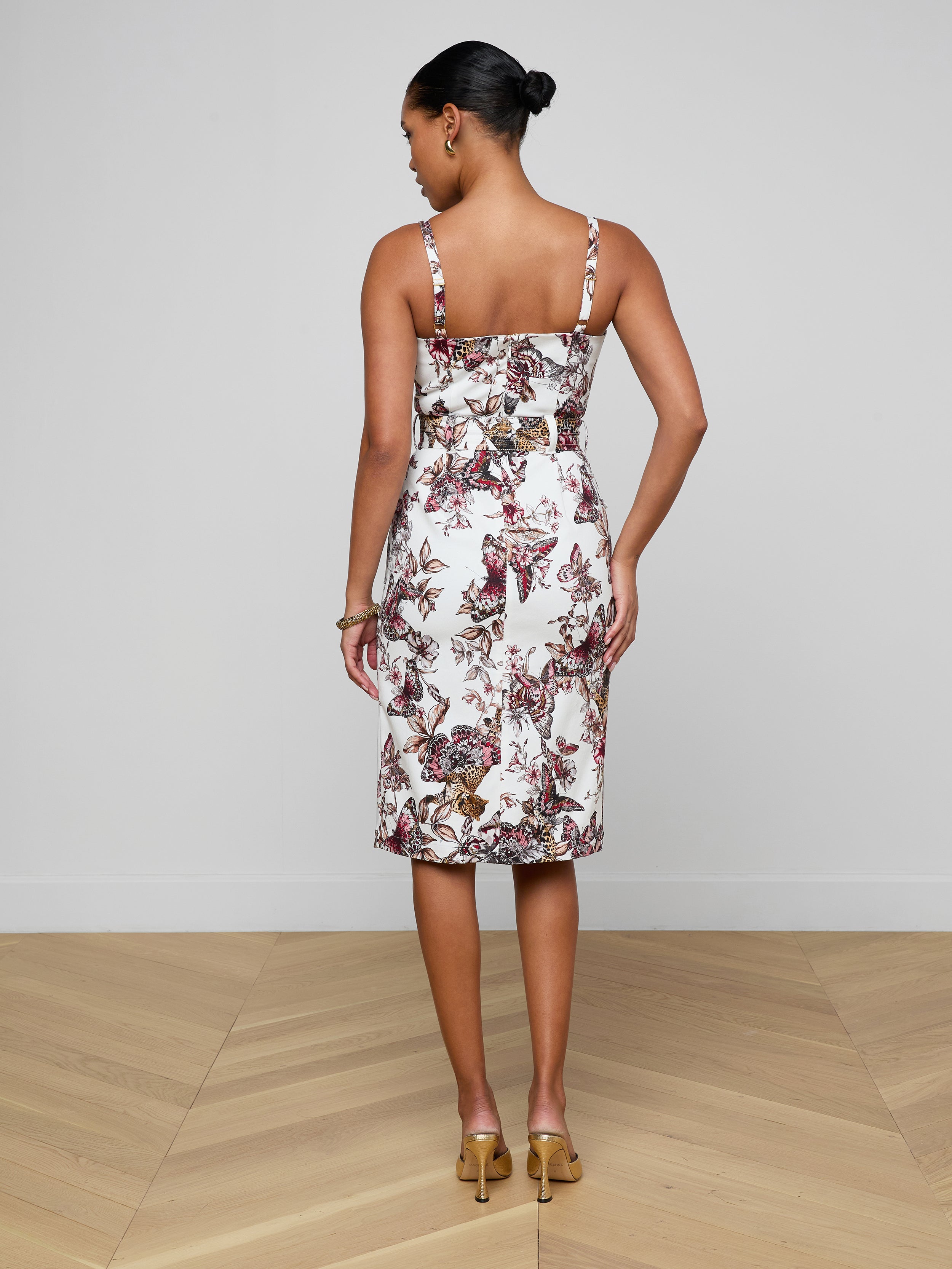 Ida Dress In White Multi Large Butterfly Jungle