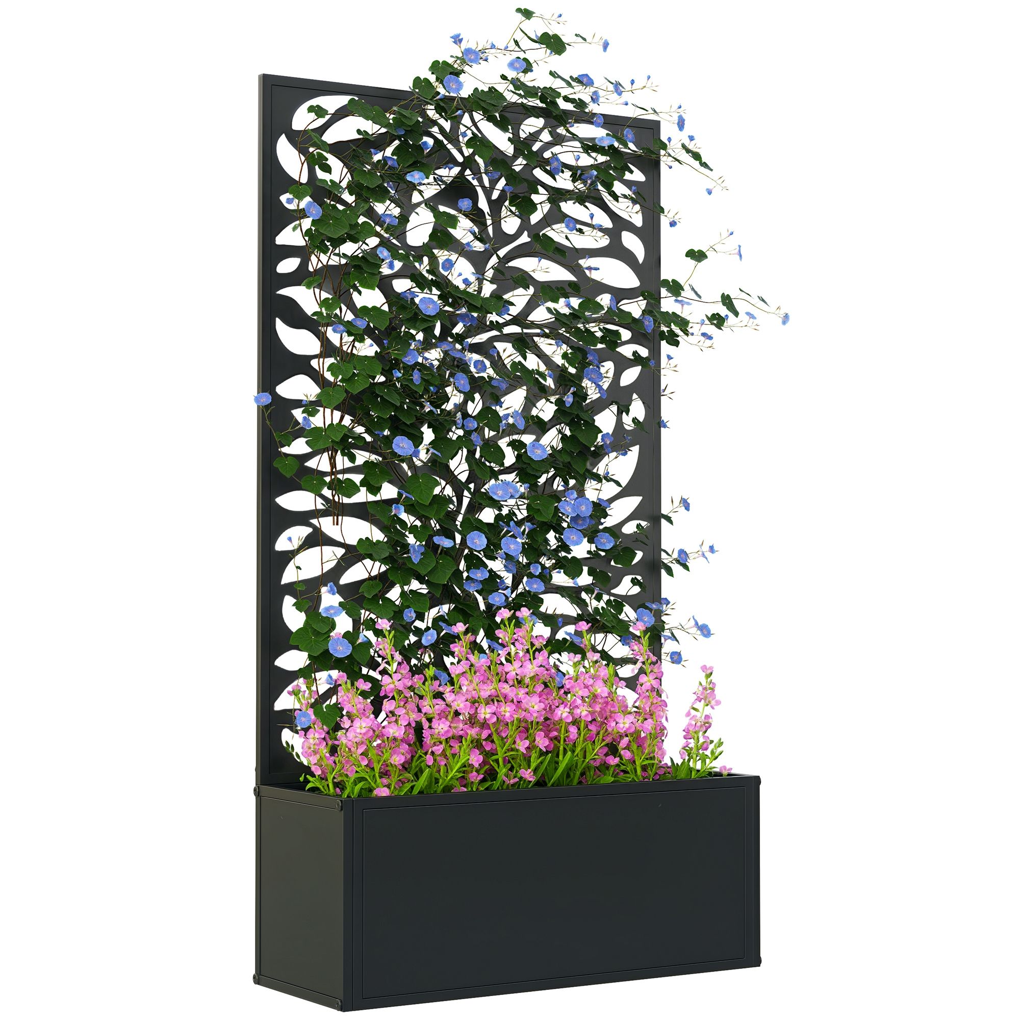 Outsunny Metal Raised Garden Bed With Trellis, Outdoor Elevated Planter Box In Black