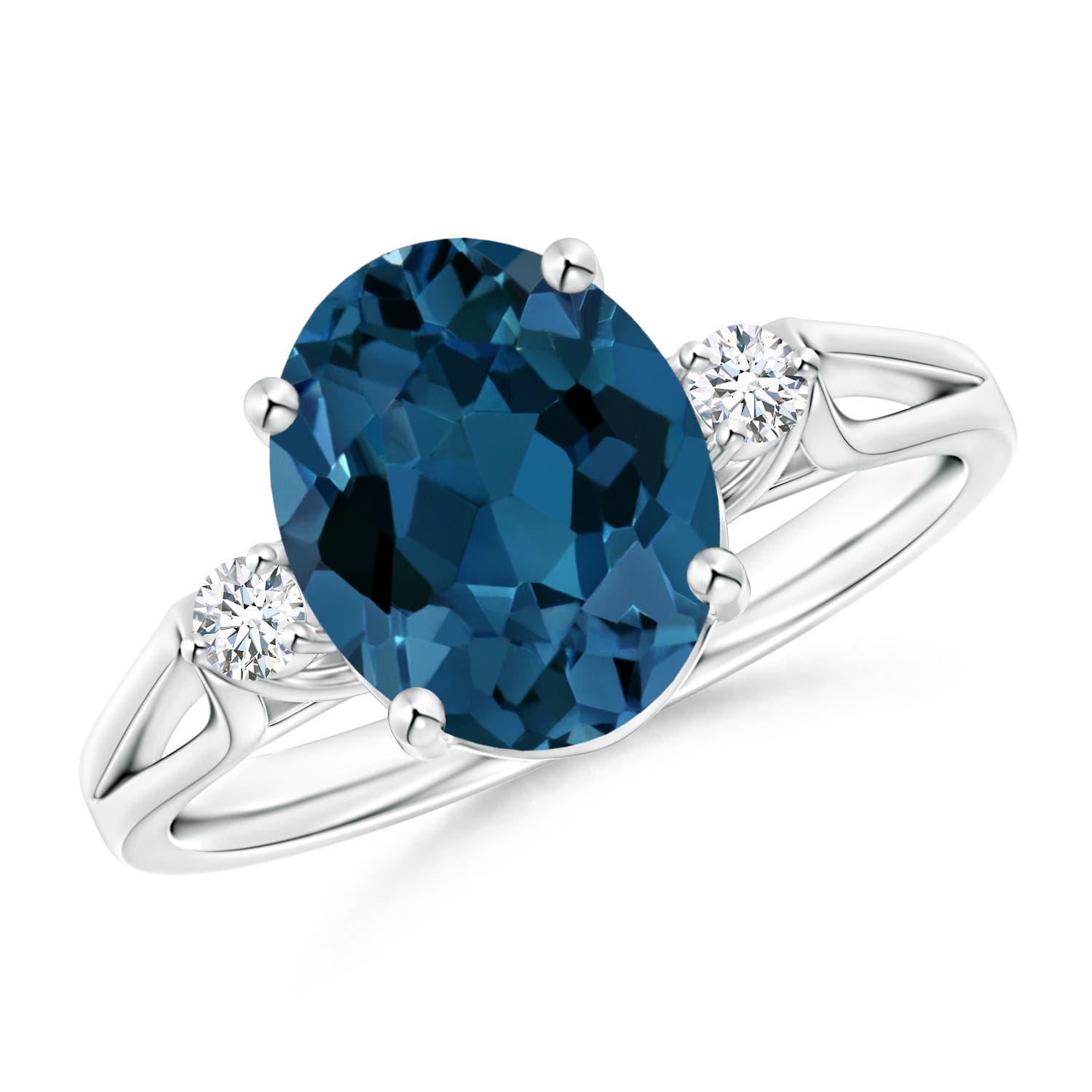Angara 3.25 Carats Oval London Blue Topaz Loop Shank Ring with Diamond Accents in Platinum