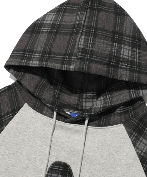 STAR LOGO CHECK RAGLAN HOODIE_GREY