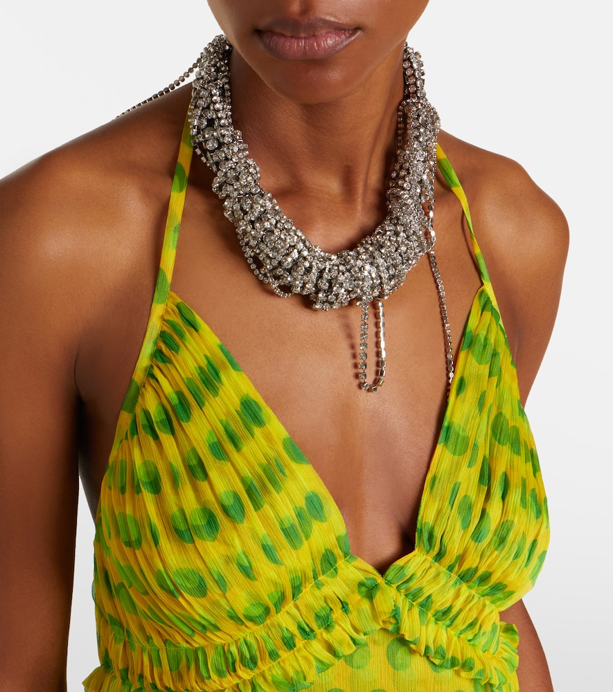 Polka-dot halterneck silk top
