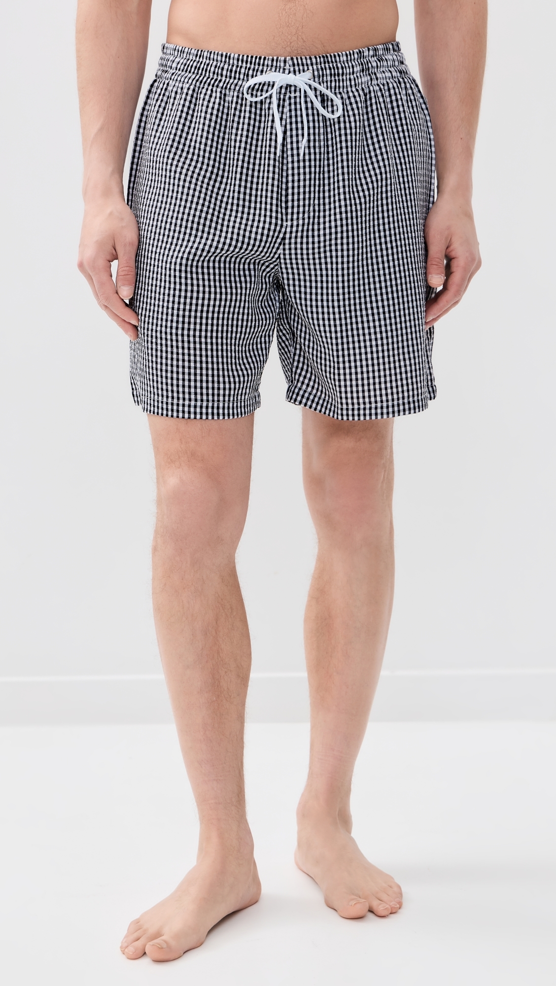 Checked Seersucker Swim Trunks Black