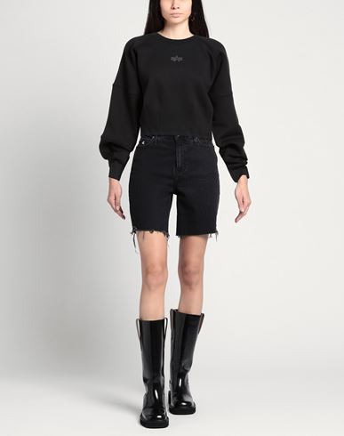 Woman Sweatshirt Black Size M Cotton, Polyester