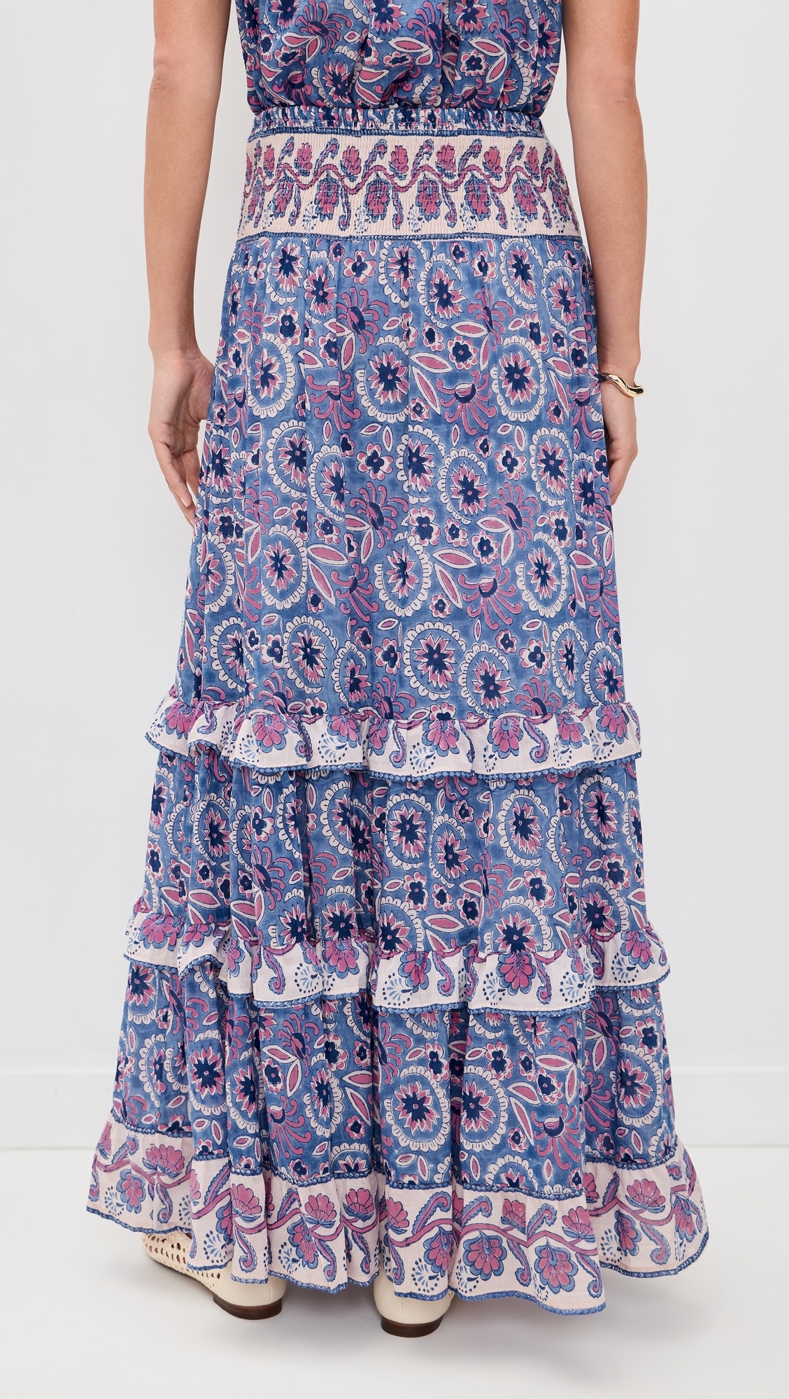 Paris Maxi Skirt Blue with Pink Flower