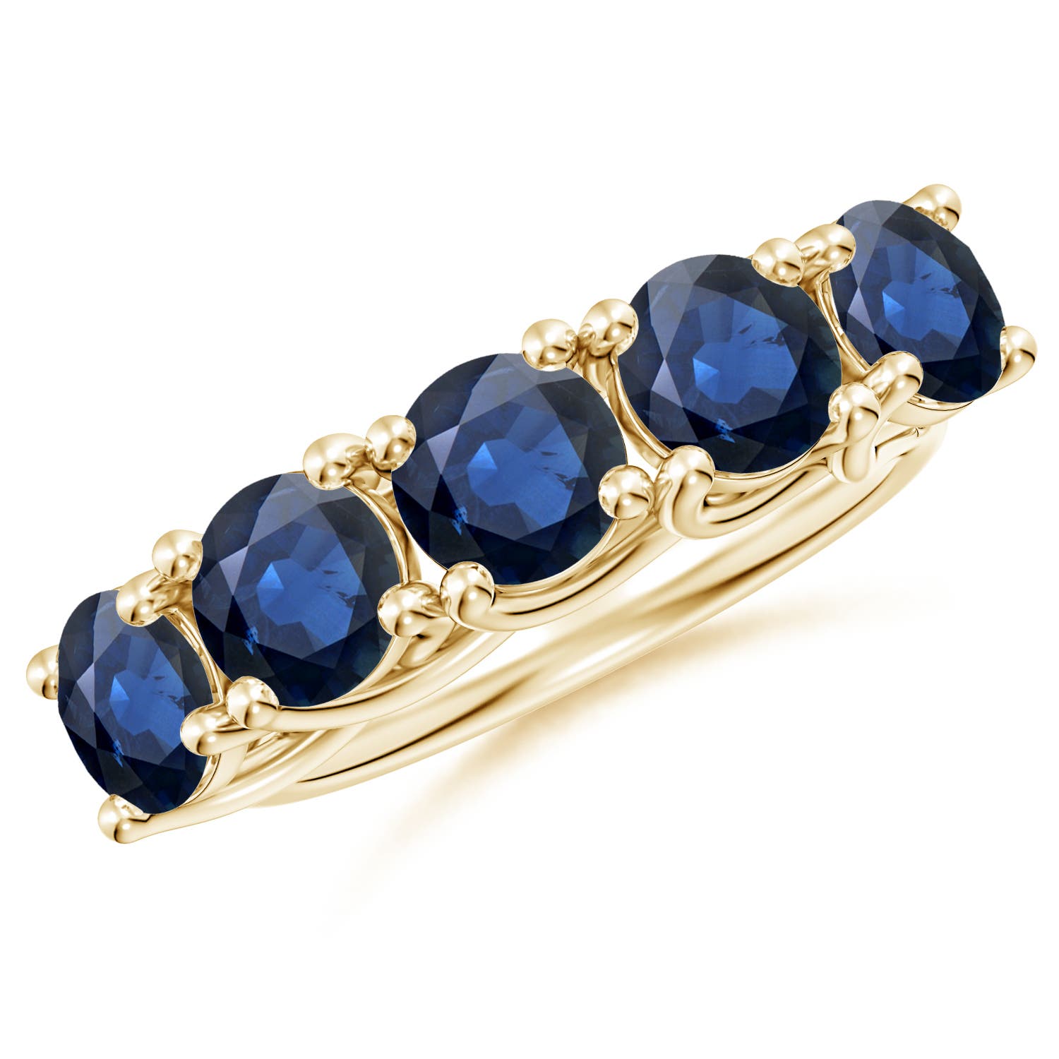 Angara 3.5 Carats Half Eternity Five Stone Blue Sapphire Wedding Band in 14K Yellow Gold