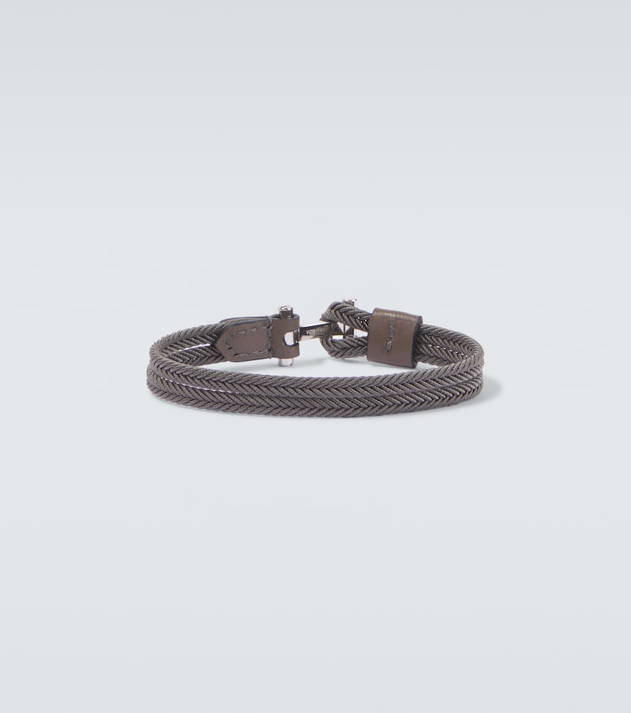 Braided leather-trimmed bracelet