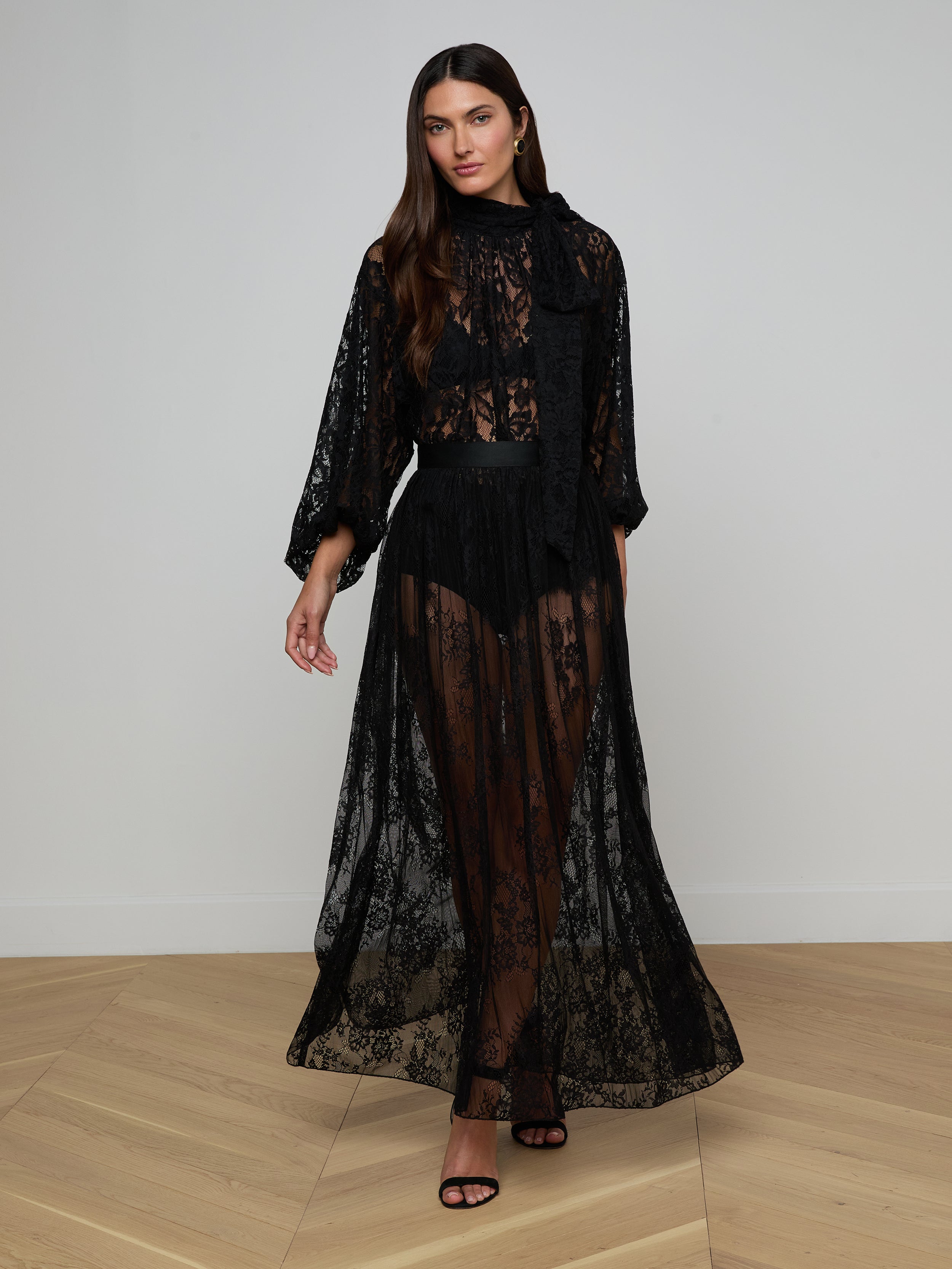 Rhett Oversized Lace Blouse Top In Black