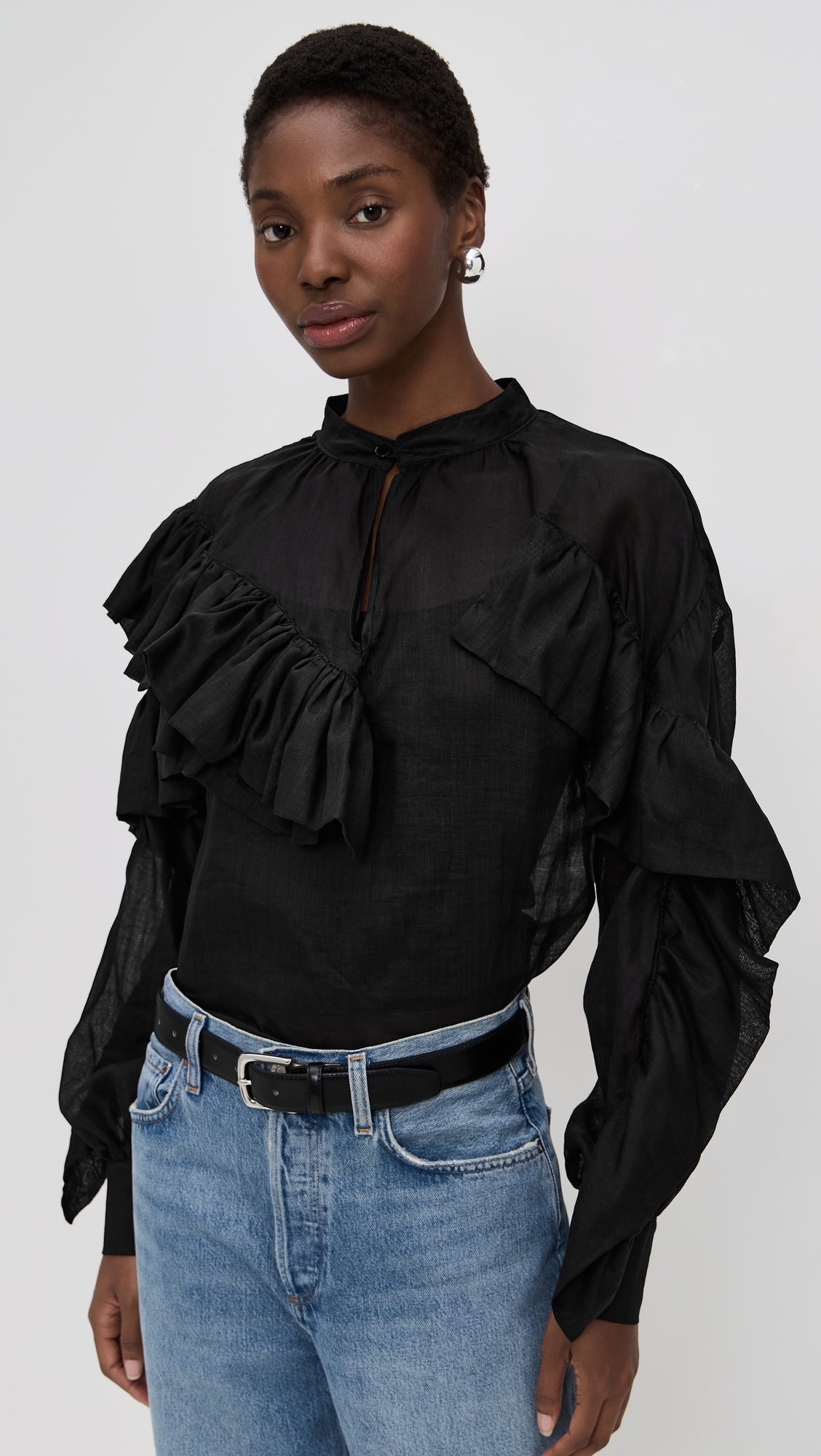 The Chaos Petal Linen Top Black