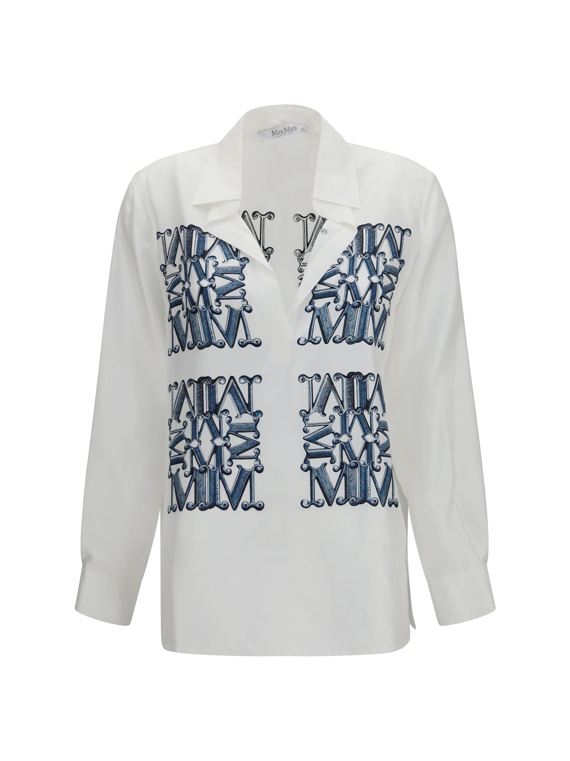 Printed Silk Twill Shirt — White