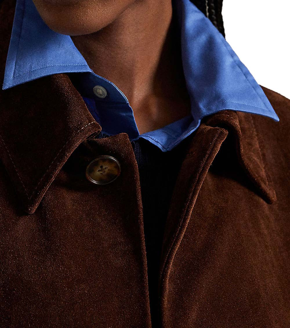 Brown Solid Shirt Collar Trench Coat