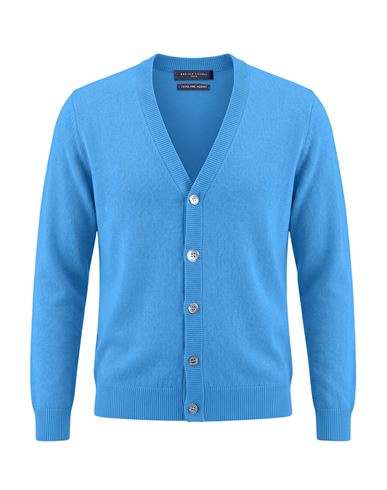 Man Cardigan Azure Size L Merino Wool