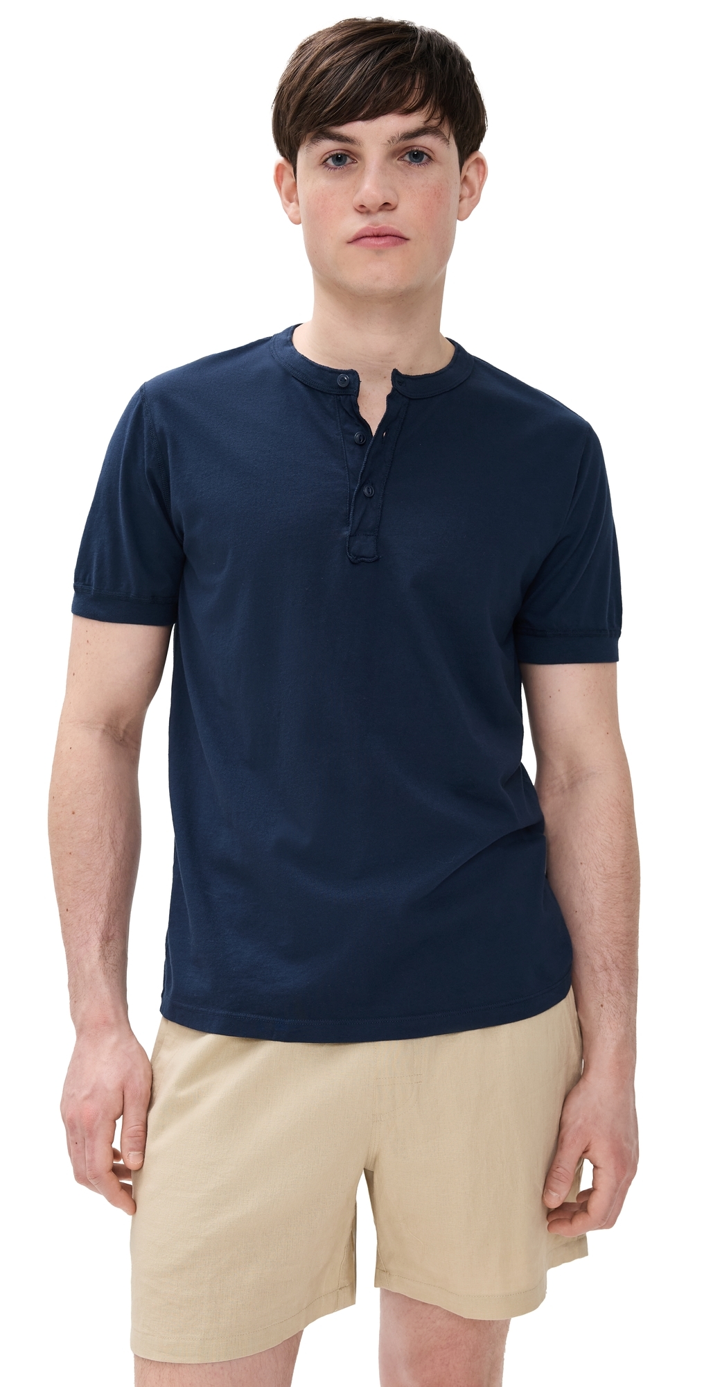 Save Khaki Short Sleeve Pima Henley Navy
