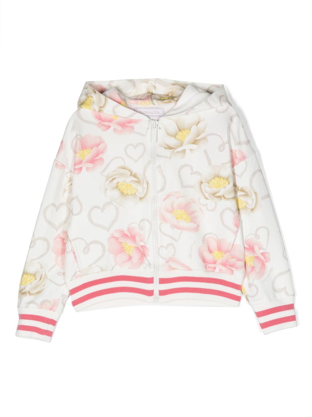 Floral-print zip-up jacket - White