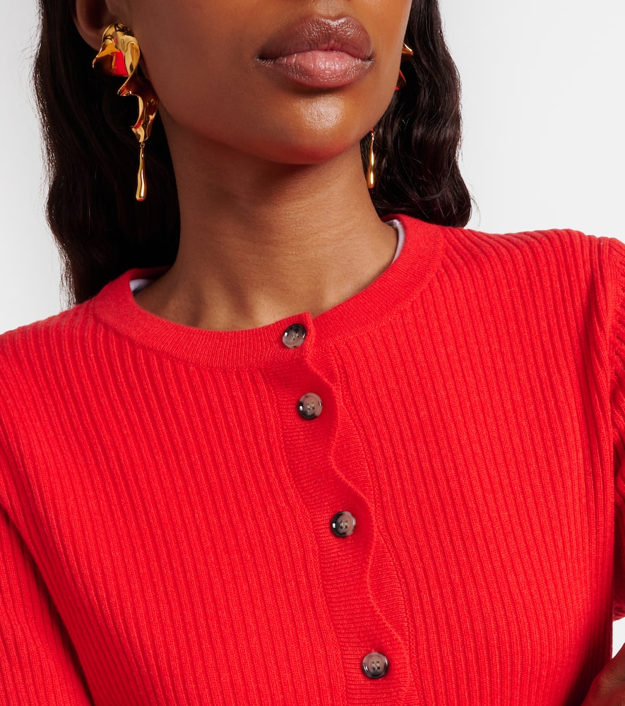 Ribbed-knit scalloped wool and cashmere cardigan