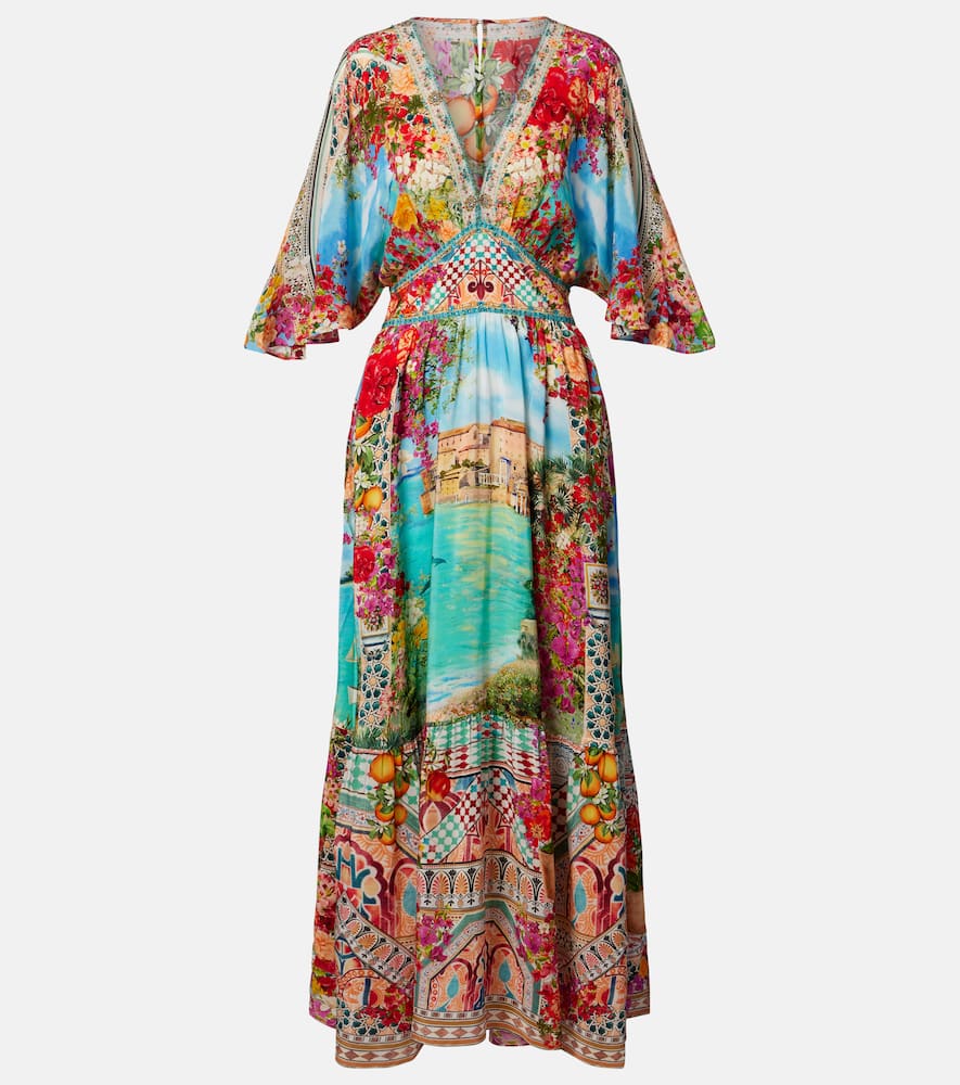 Embellished printed silk maxi dress
