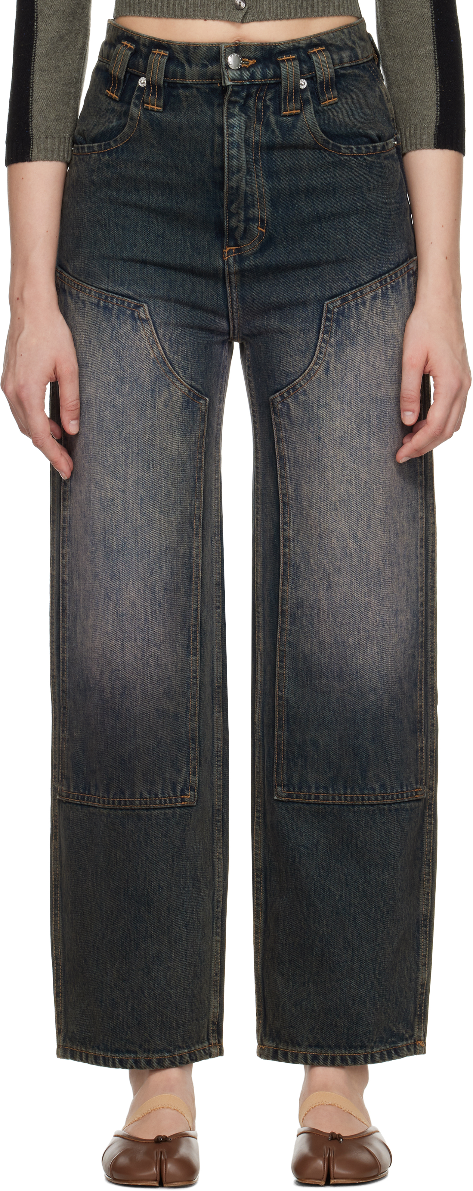 Blue Double Knee Baggy Jeans