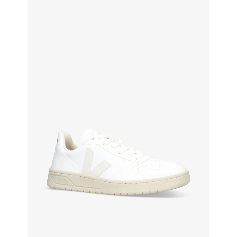 Womens White V-10 Logo-embroidered Vegan-leather Low-top Trainers
