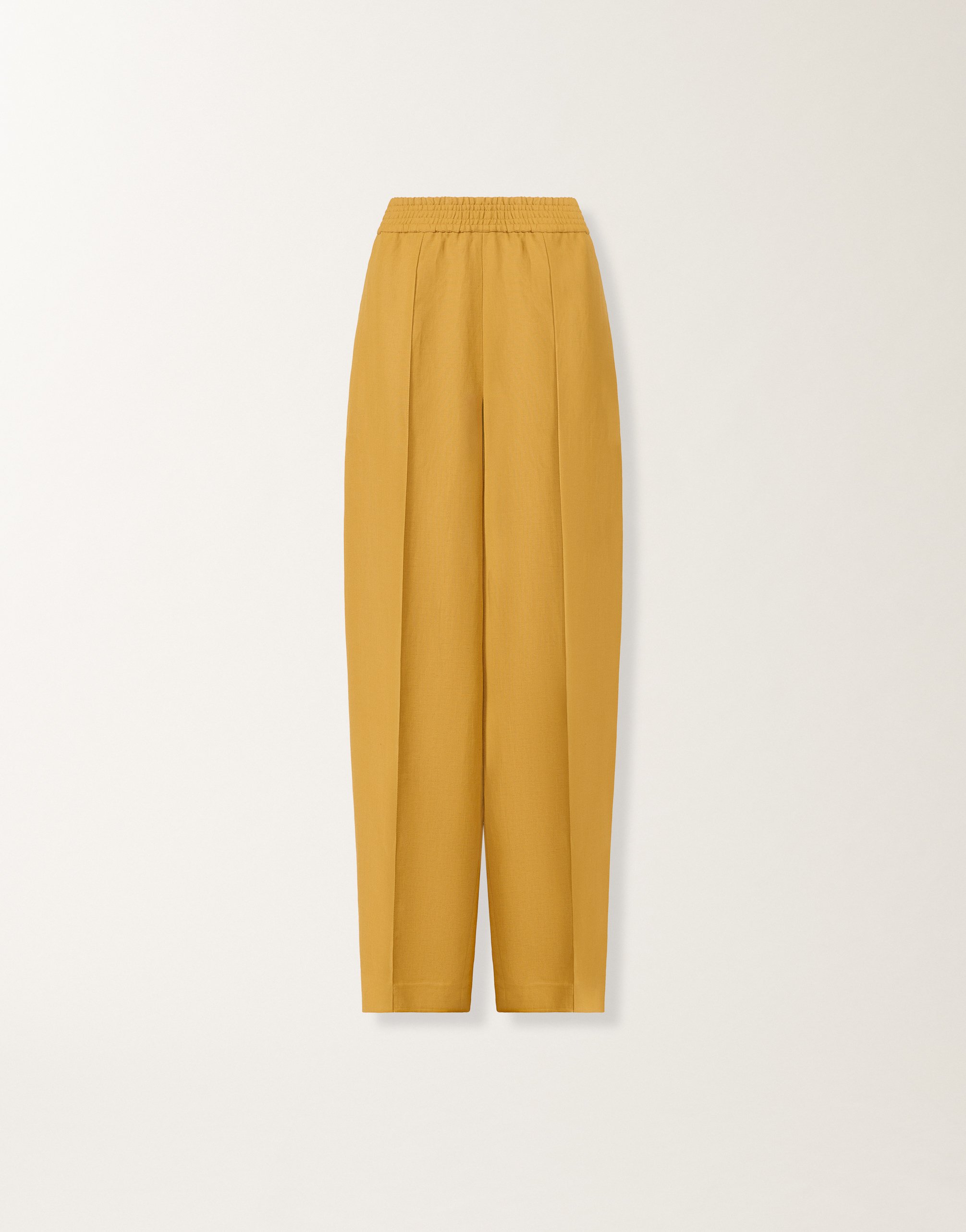 Fluid linen and viscose trousers in mustard