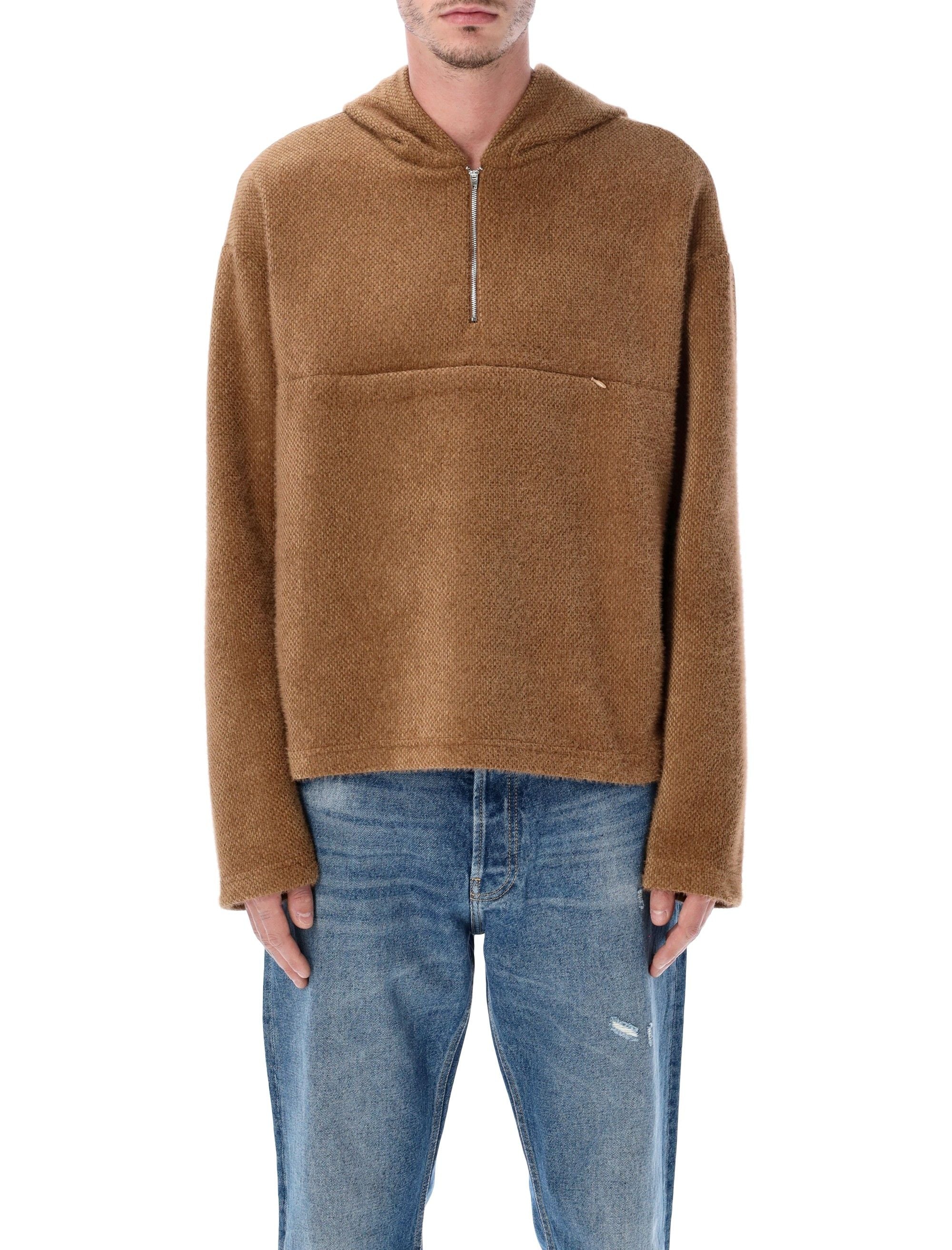 Modern Minimalist Relaxed Fit Squire Half-Zip Hoodie with Satin-Lined Hood