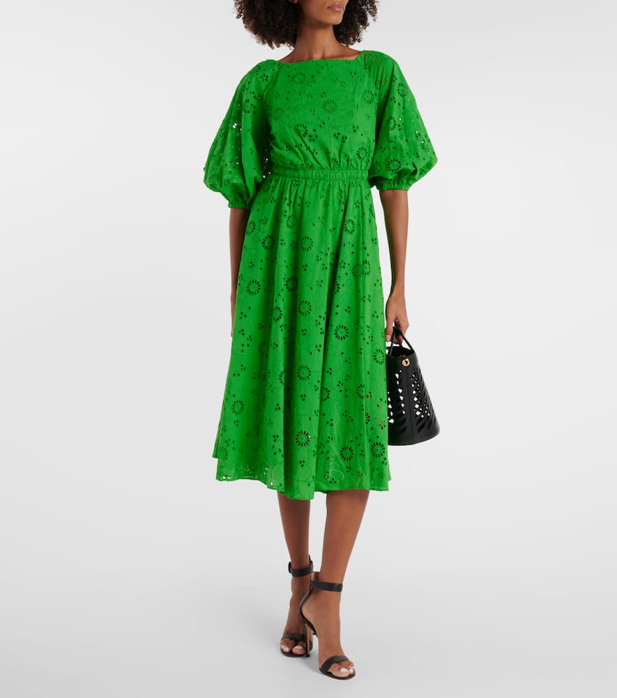 Openwork embroidered cotton midi dress