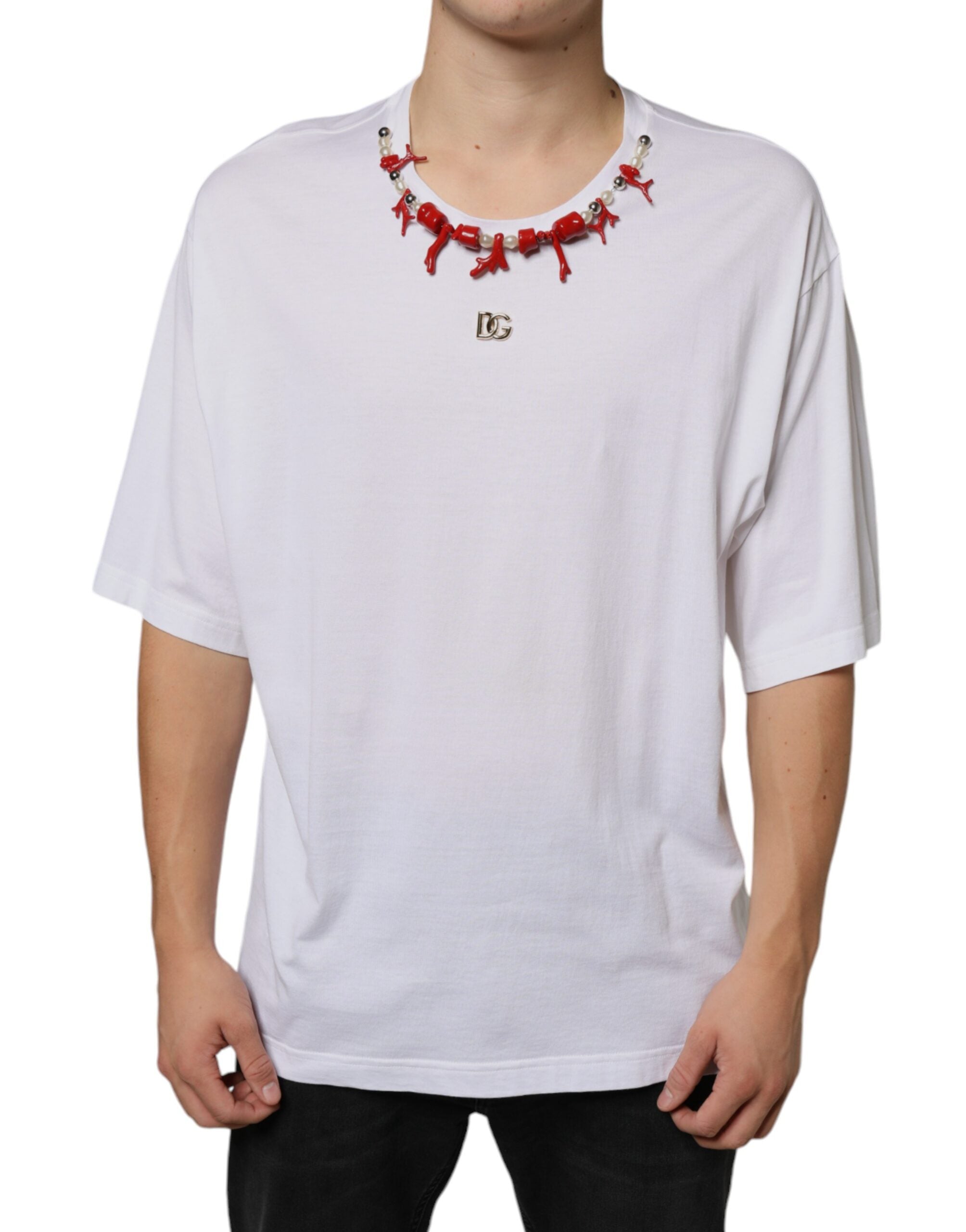 Necklace Embellished T-Shirt — White