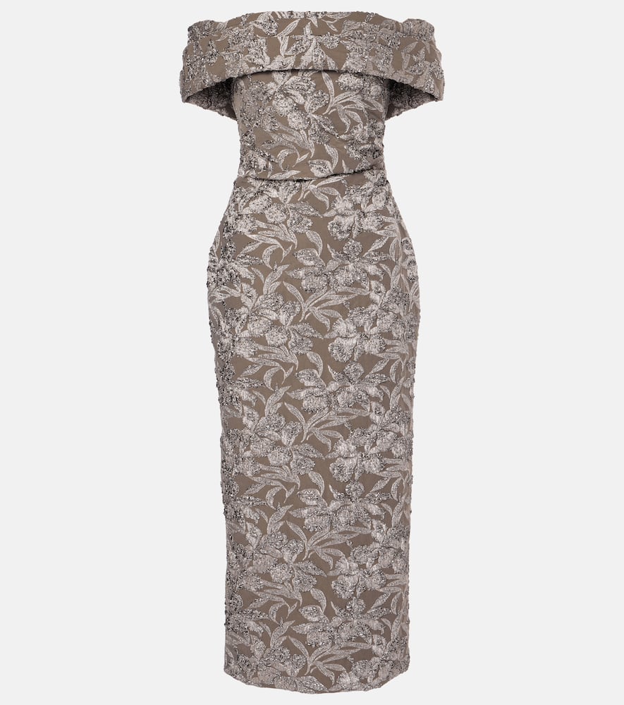 Floral metallic jacquard midi dress