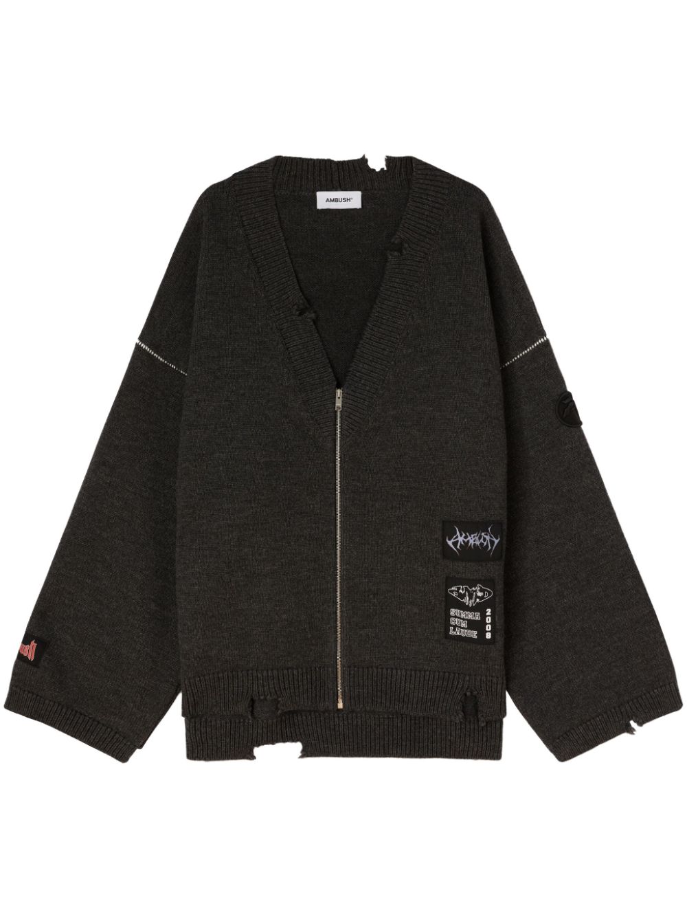 Distressed-finish wool cardigan - Grey