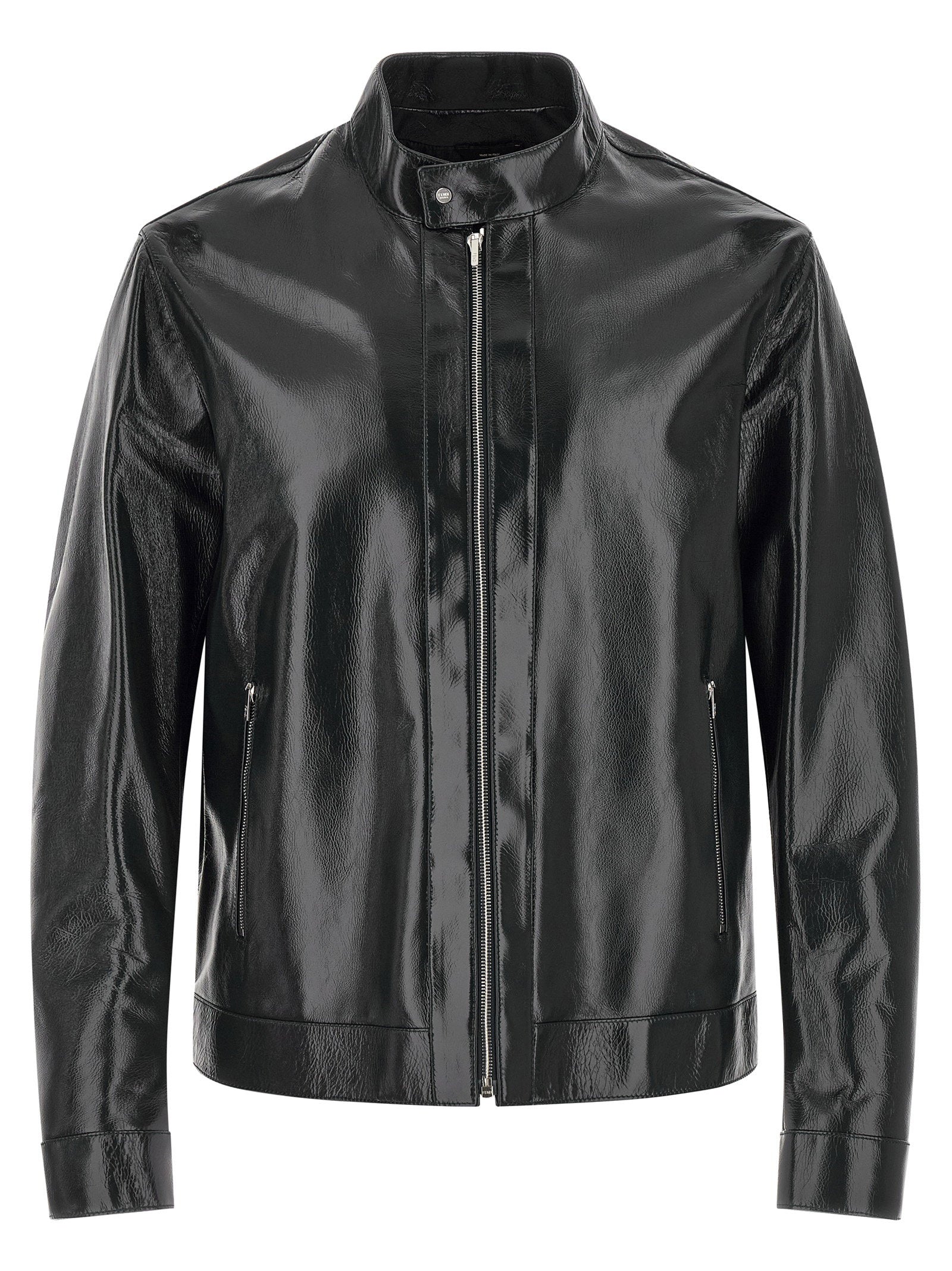 Lacquered Leather Biker Jacket — Black