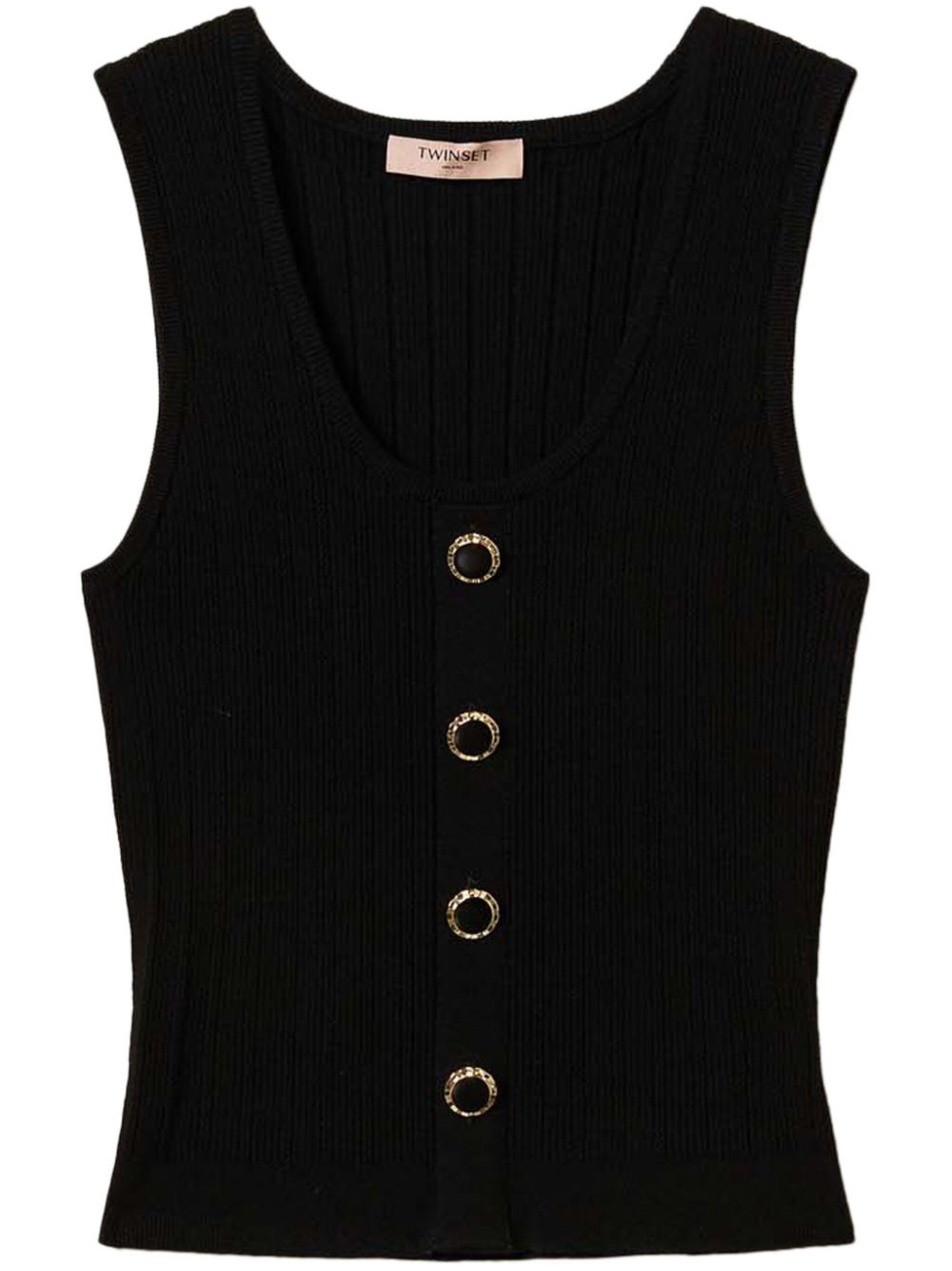 Decorative-buttons knitted top - Black