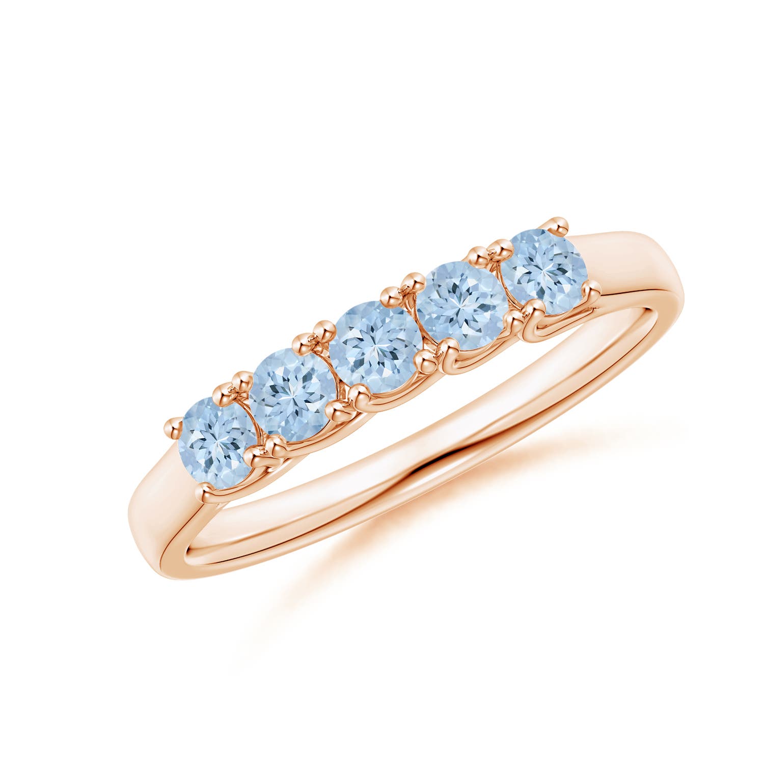 Angara 0.4 Carat Half Eternity Five Stone Aquamarine Wedding Ring in 14K Rose Gold