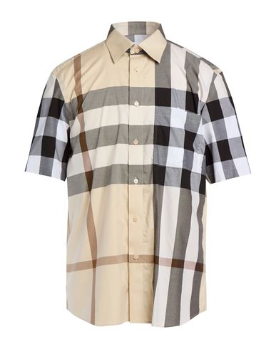 Man Shirt Beige Size L Cotton, Elastane