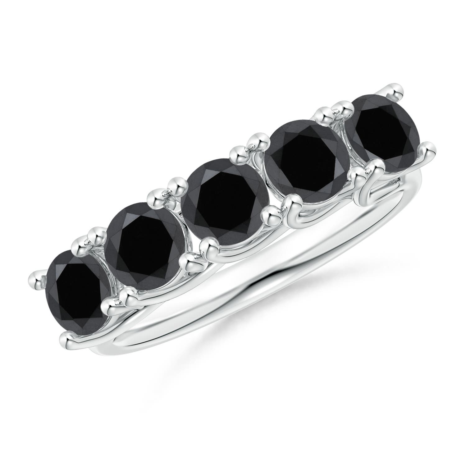 Angara 2.5 Carats Half Eternity Five Stone Enhanced Black Diamond Wedding Ring in 18K White Gold