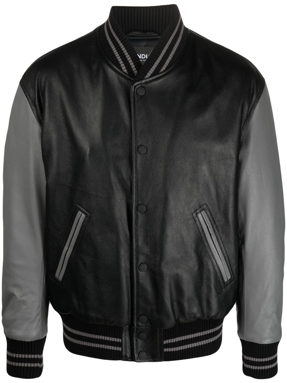 Panelled leather bomber jacket - Black
