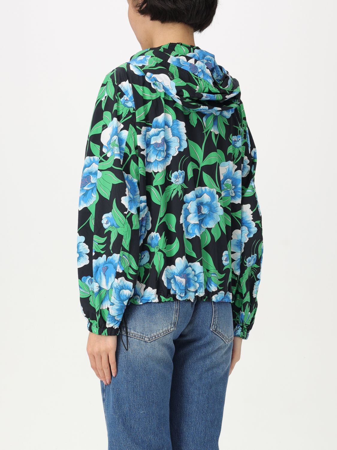 Peonies-print windbreaker - Black