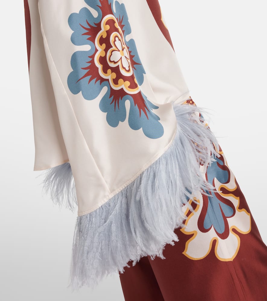 La DoubleJ Make An Exit feather-trimmed silk top