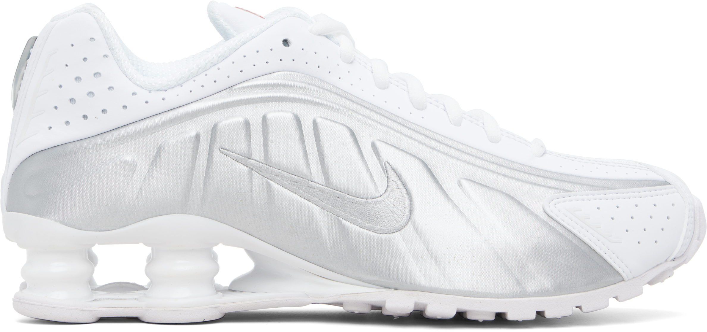 White & Silver Shox R4 Sneakers