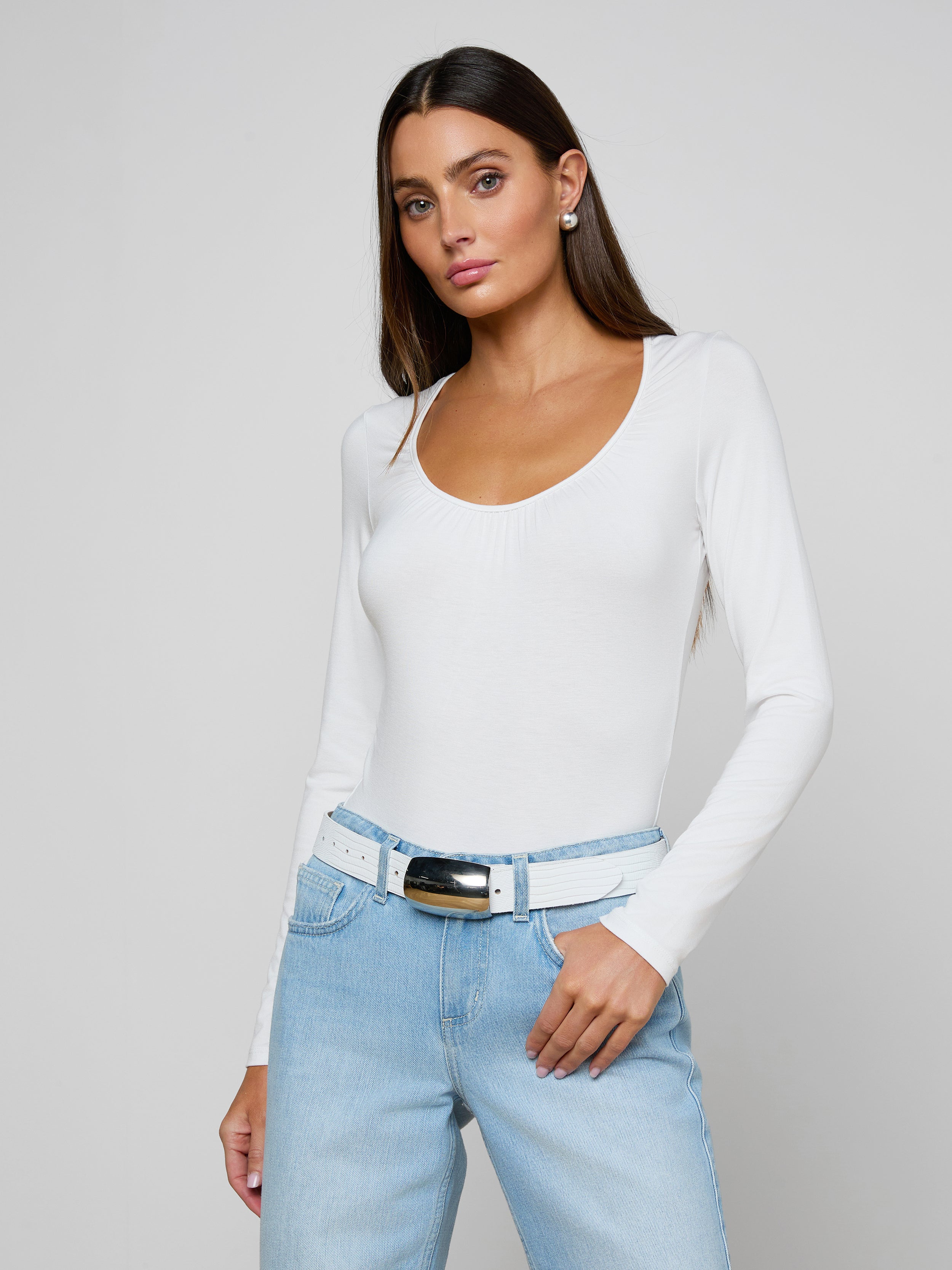 Cassandra Ruched Bodysuit In White