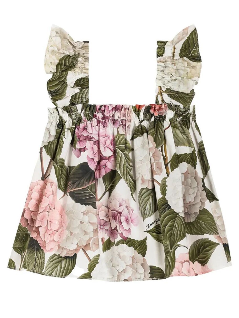 Hydrangea-Print Poplin Top