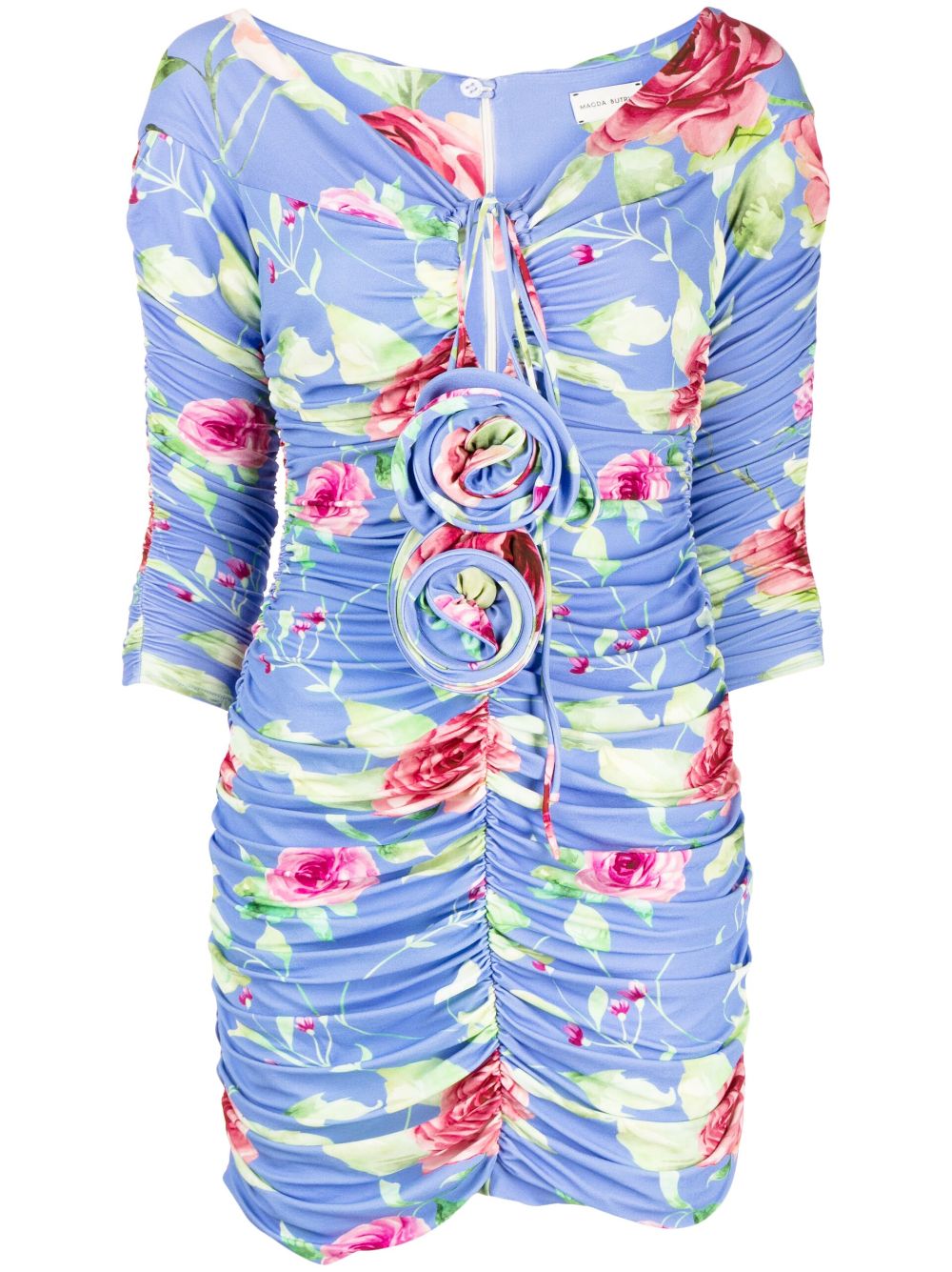 Floral-appliqué ruched minidress - Purple