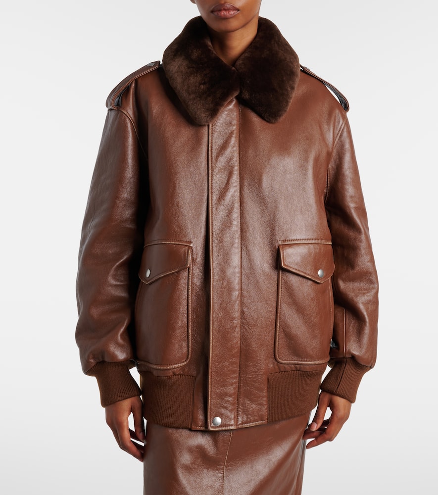 Shearling-trimmed leather jacket