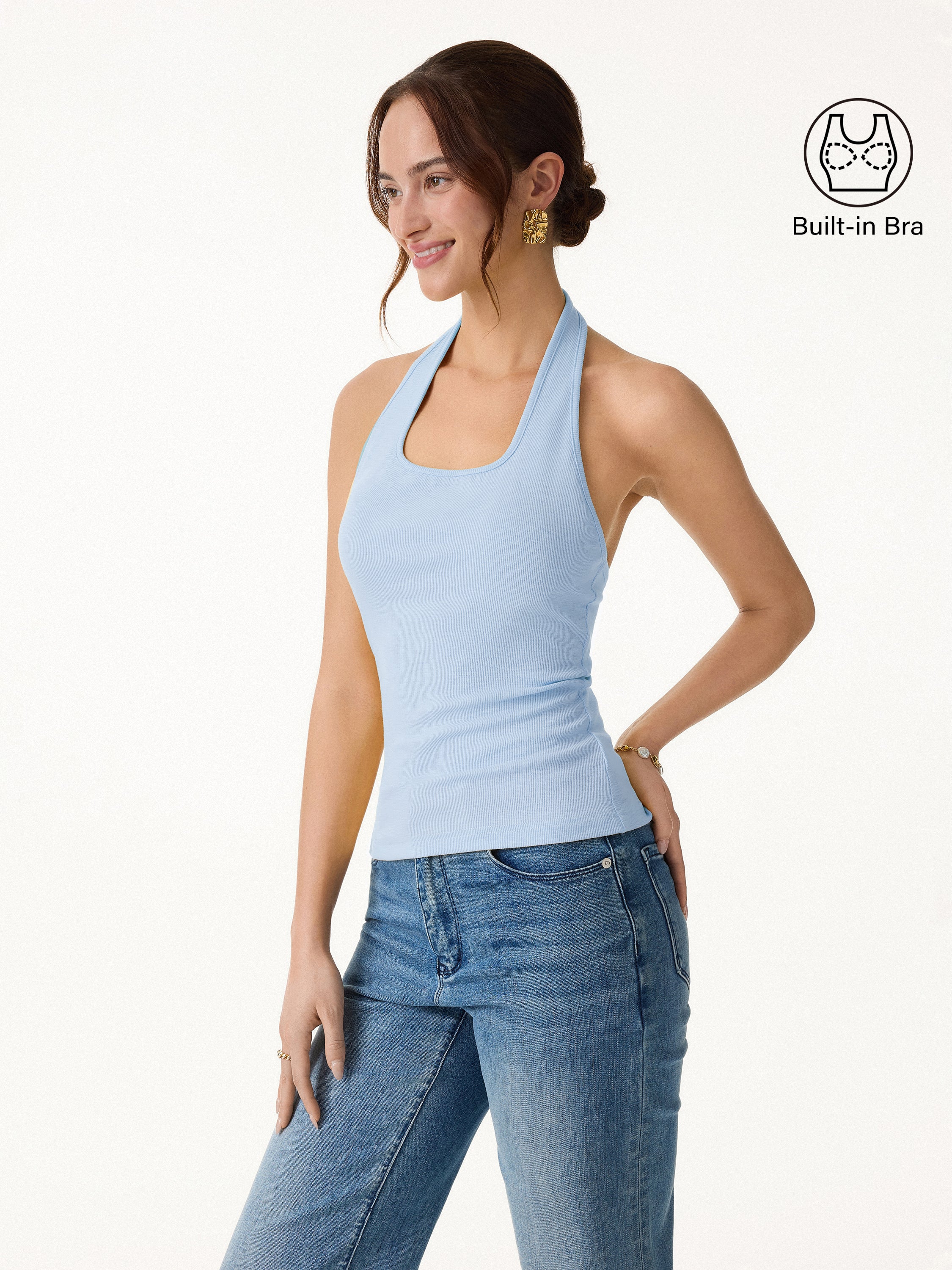 Square Halter Neck Bra Tank - Light Baby Blue