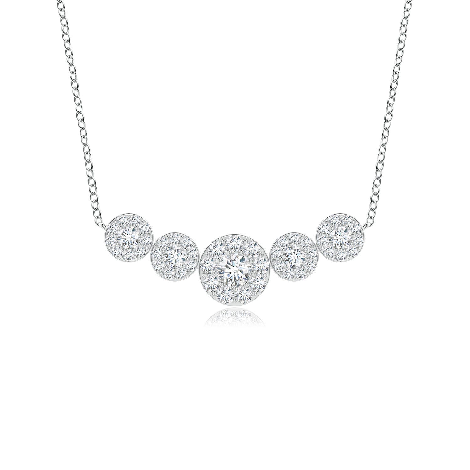 Angara 1.48 CTW Lab-Grown Graduated Five Stone Diamond Halo Necklace in Platinum