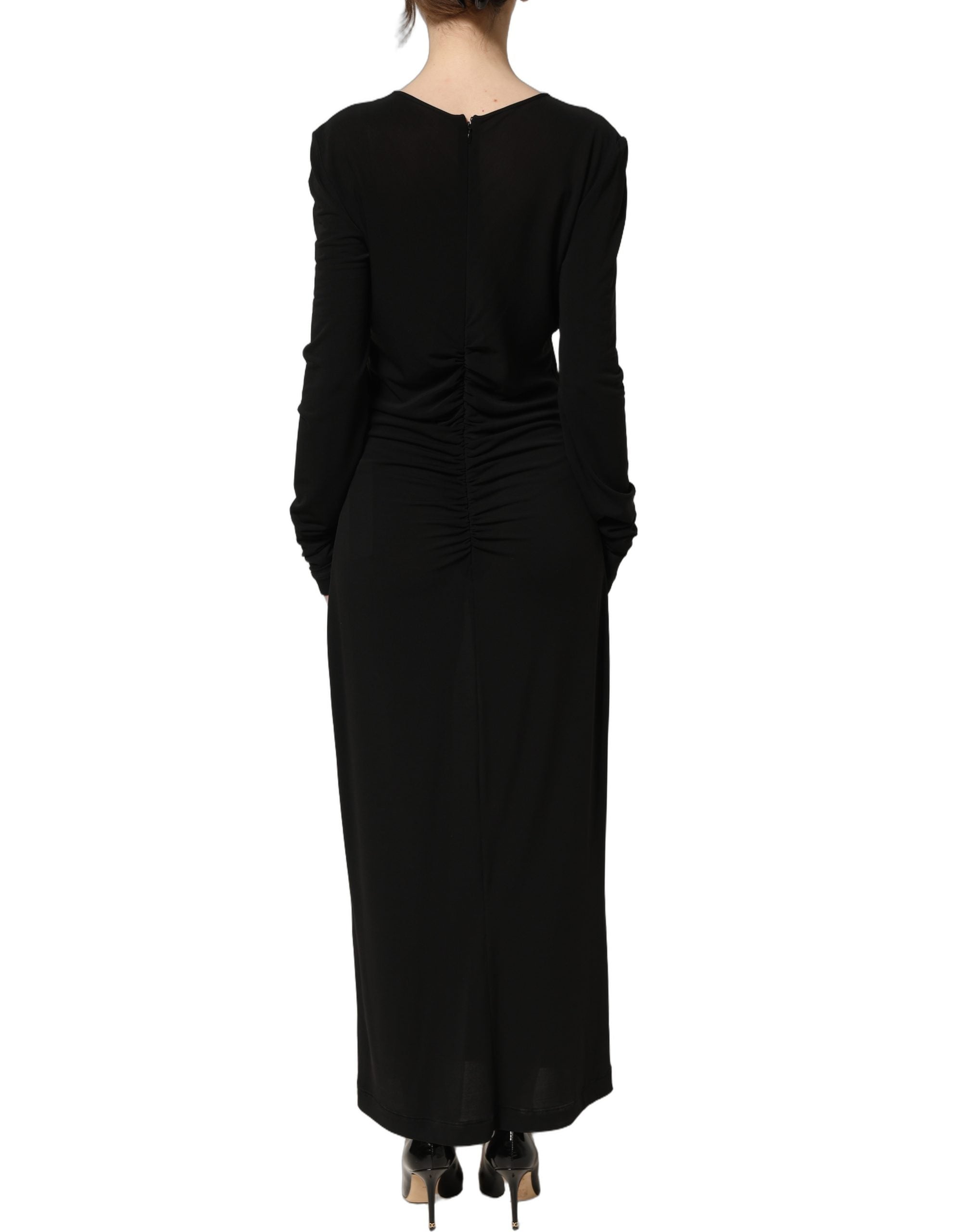 Long-Sleeve Cotton Sheath Maxi Dress — Black