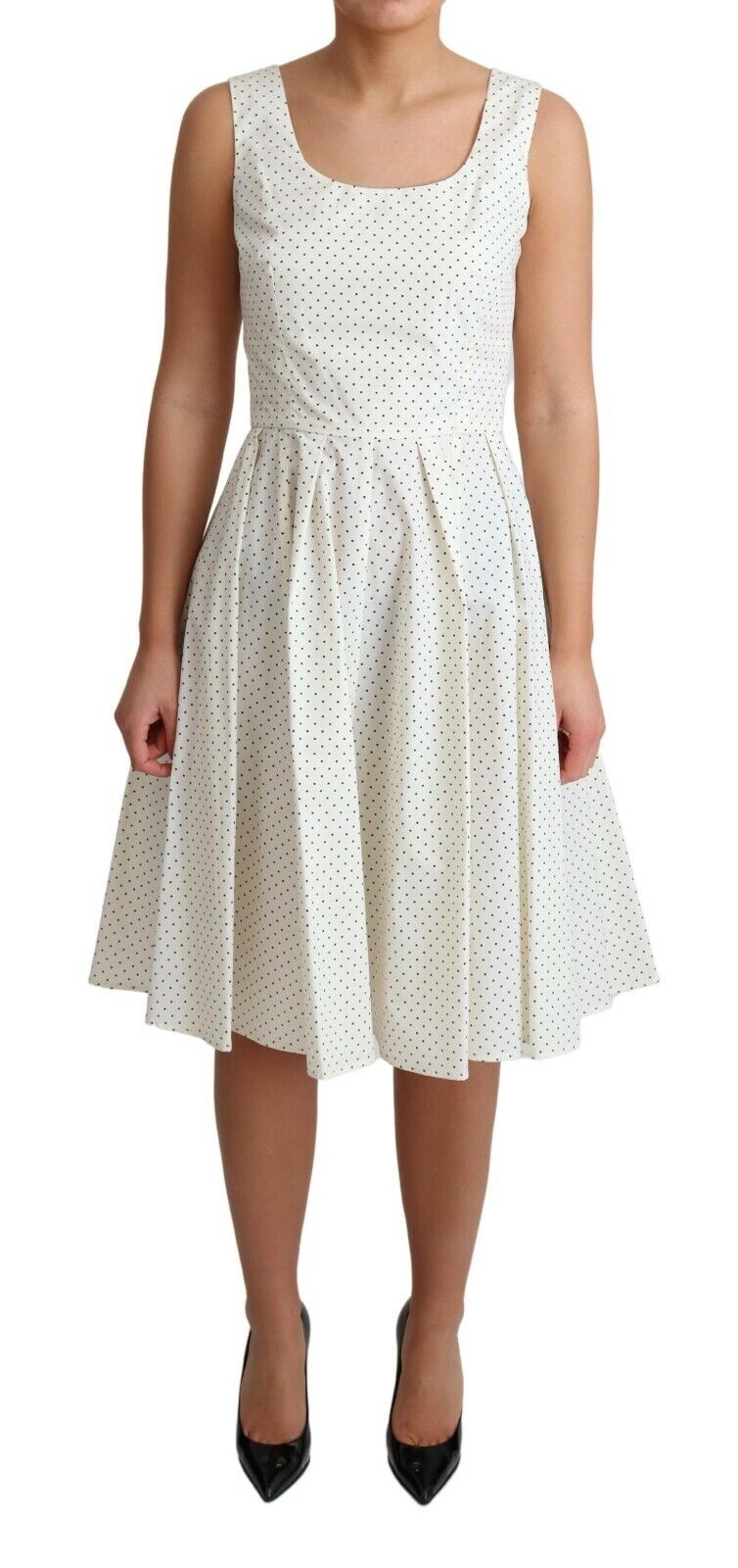 Polka-Dotted Cotton A-Line Dress — White